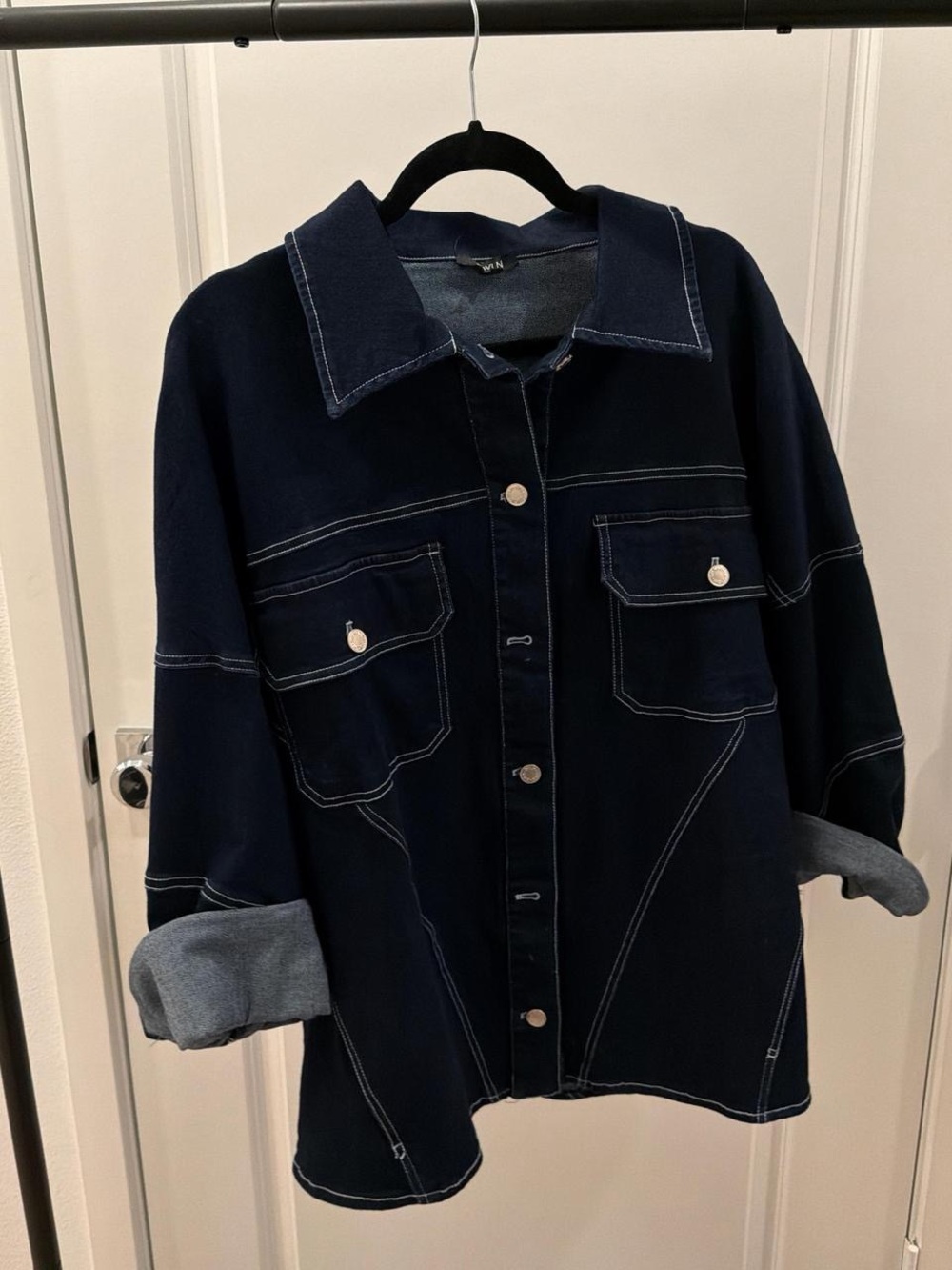 REVOLVE Navy Contrast-Stitch Oversized Jean Jacket